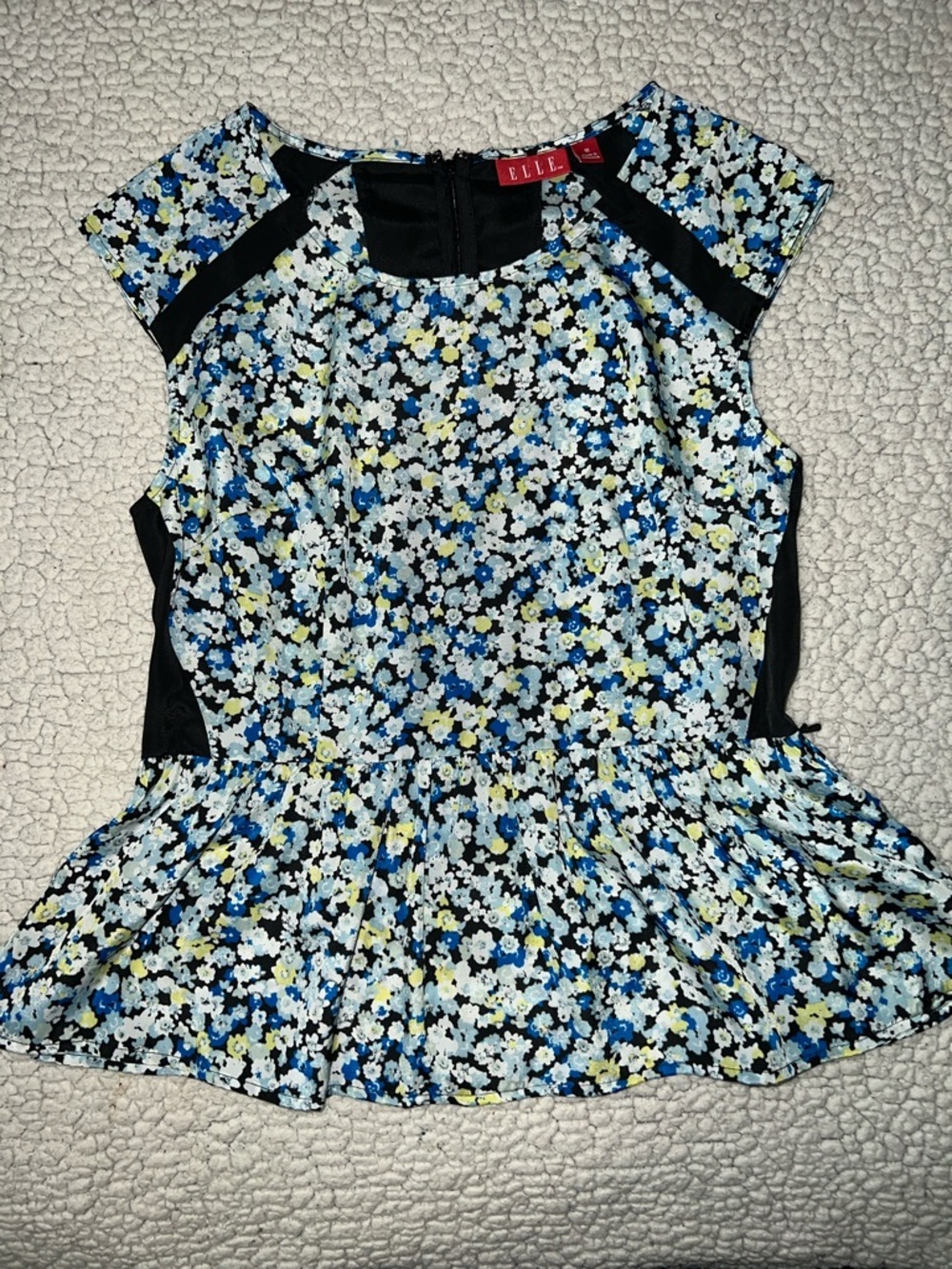 ELLE Blue, Black & Yellow Floral Peplum Top